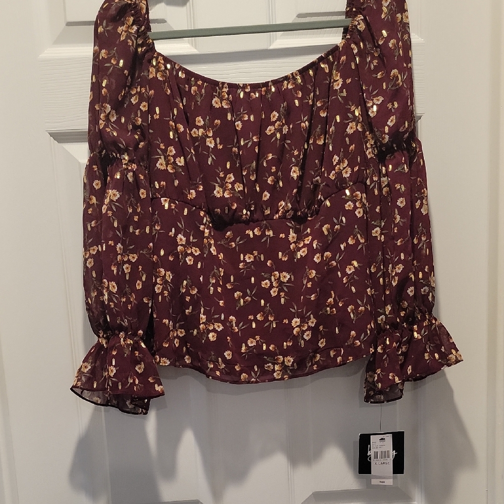 by & by Burgundy Floral Blouse